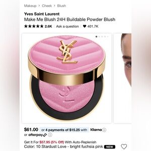 YSL Make Me Blush 24H Buildable Powder Blush - 10 Stardust Love